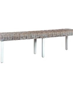 vidaXL Bankje 160 cm natuurlijk kubu rattan en massief mangohout wit
