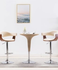 vidaXL Barkrukken 2 st gebogen hout en kunstleer crèmekleurig