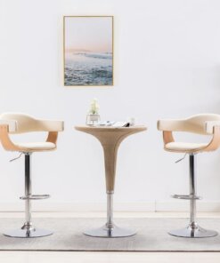 vidaXL Barkrukken 2 st gebogen hout en kunstleer crèmekleurig