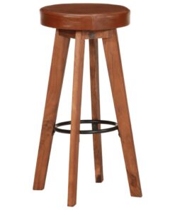 vidaXL Barstoelen 2 st echt leer en massief acaciahout