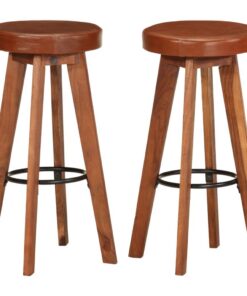 vidaXL Barstoelen 2 st echt leer en massief acaciahout