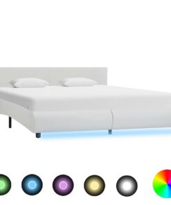 vidaXL Bedframe met LED kunstleer wit 180x200 cm