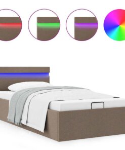 vidaXL Bedframe met hydraulische opslag en LED stof taupe 100x200 cm