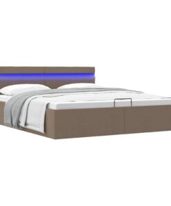 vidaXL Bedframe met hydraulische opslag en LED stof taupe 160x200 cm