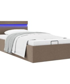 vidaXL Bedframe met hydraulische opslag en LED stof taupe 90x200 cm