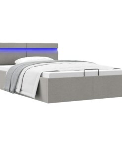 vidaXL Bedframe met opbergruimte en LED stof lichtgrijs 140x200 cm