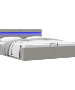 vidaXL Bedframe met opbergruimte en LED stof lichtgrijs 180x200 cm