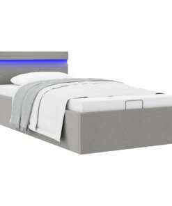 vidaXL Bedframe met opbergruimte en LED stof lichtgrijs 90x200 cm