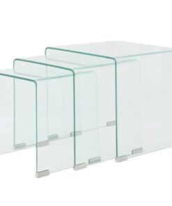 vidaXL Bijzettafel set 3-dlg transparant gehard glas