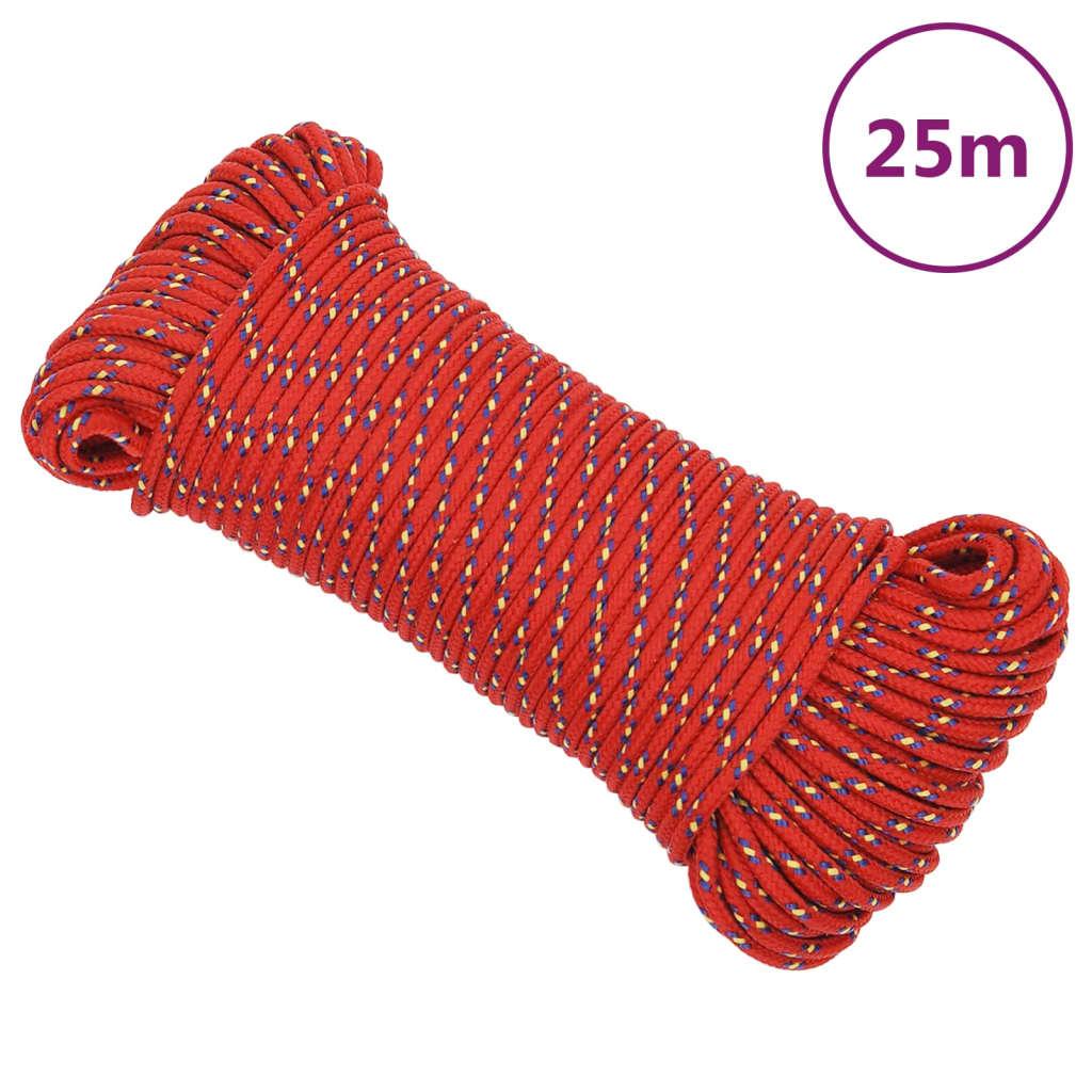 vidaXL Boottouw 3 mm 25 m polypropyleen rood