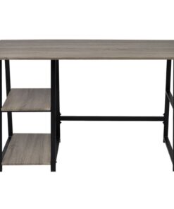 vidaXL Bureau met 2 schappen grijs en eikenkleurig