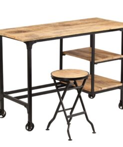 vidaXL Bureau met inklapbaar krukje 115x50x76 cm massief mangohout