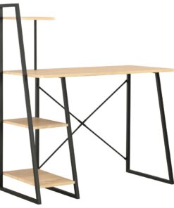 vidaXL Bureau met schappen 102x50x117 cm zwart en eikenkleurig