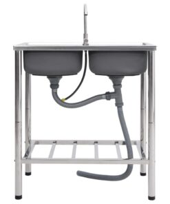 vidaXL Campinggootsteen dubbele bakken met kraan roestvrij staal