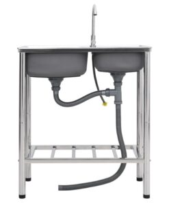 vidaXL Campinggootsteen dubbele bakken met kraan roestvrij staal