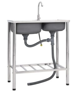 vidaXL Campinggootsteen dubbele bakken met kraan roestvrij staal