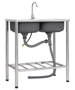 vidaXL Campinggootsteen dubbele bakken met kraan roestvrij staal