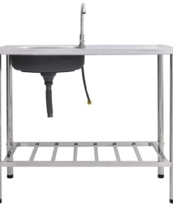 vidaXL Campinggootsteen enkele bak met kraan roestvrij staal