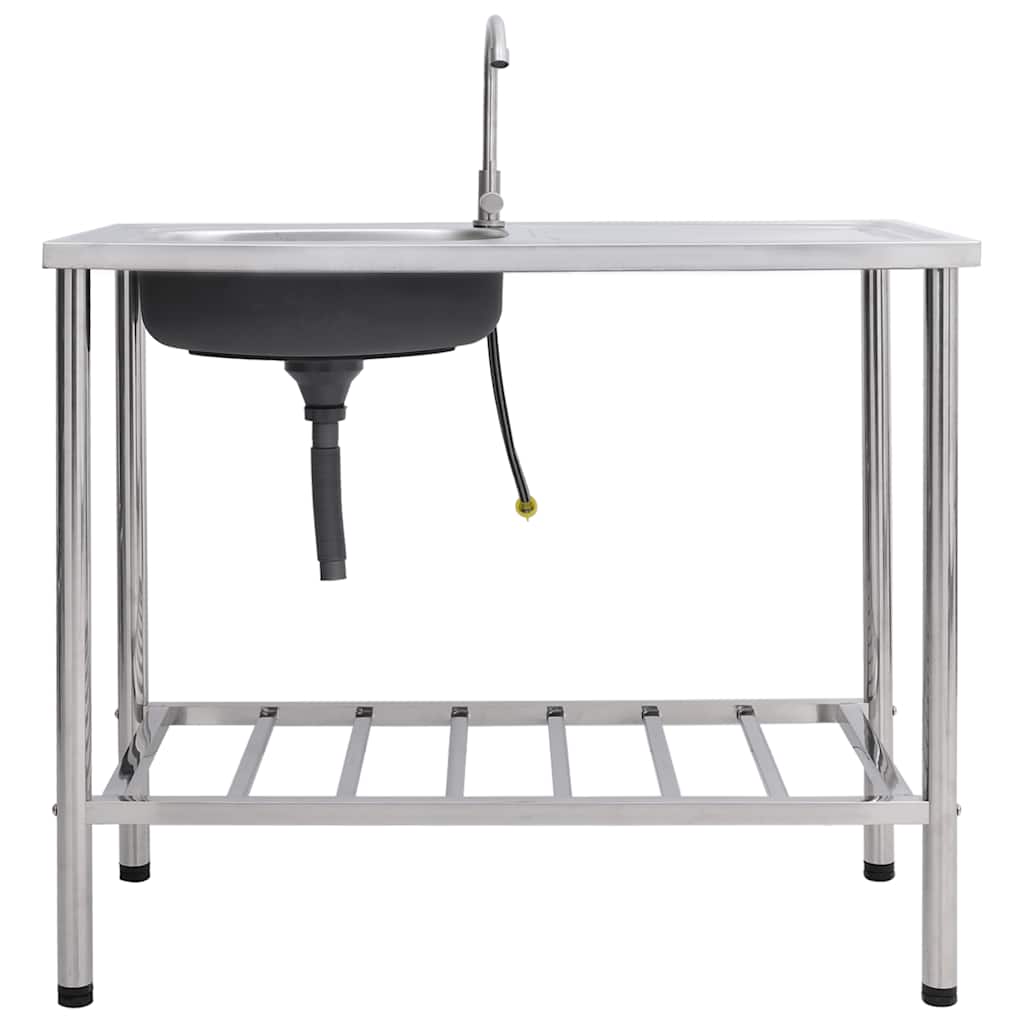 vidaXL Campinggootsteen enkele bak met kraan roestvrij staal