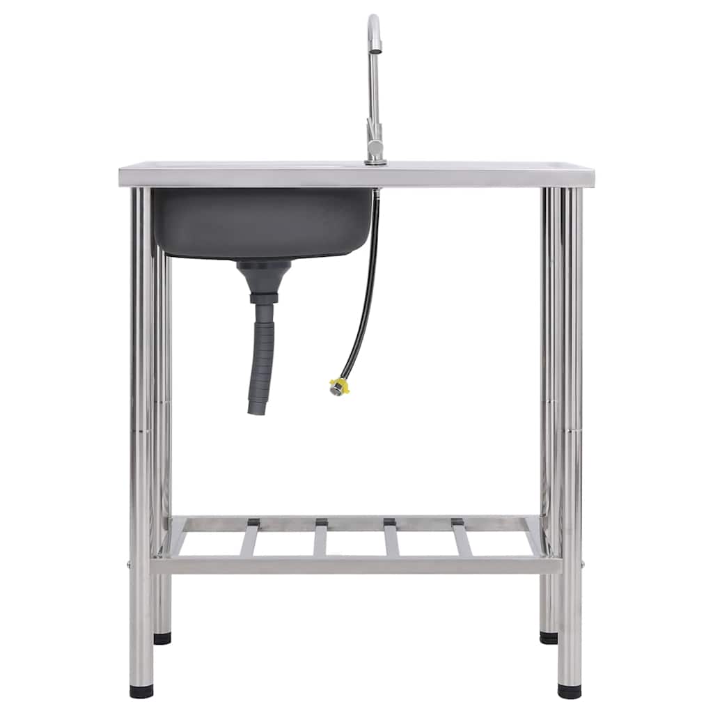 vidaXL Campinggootsteen enkele bak met kraan roestvrij staal