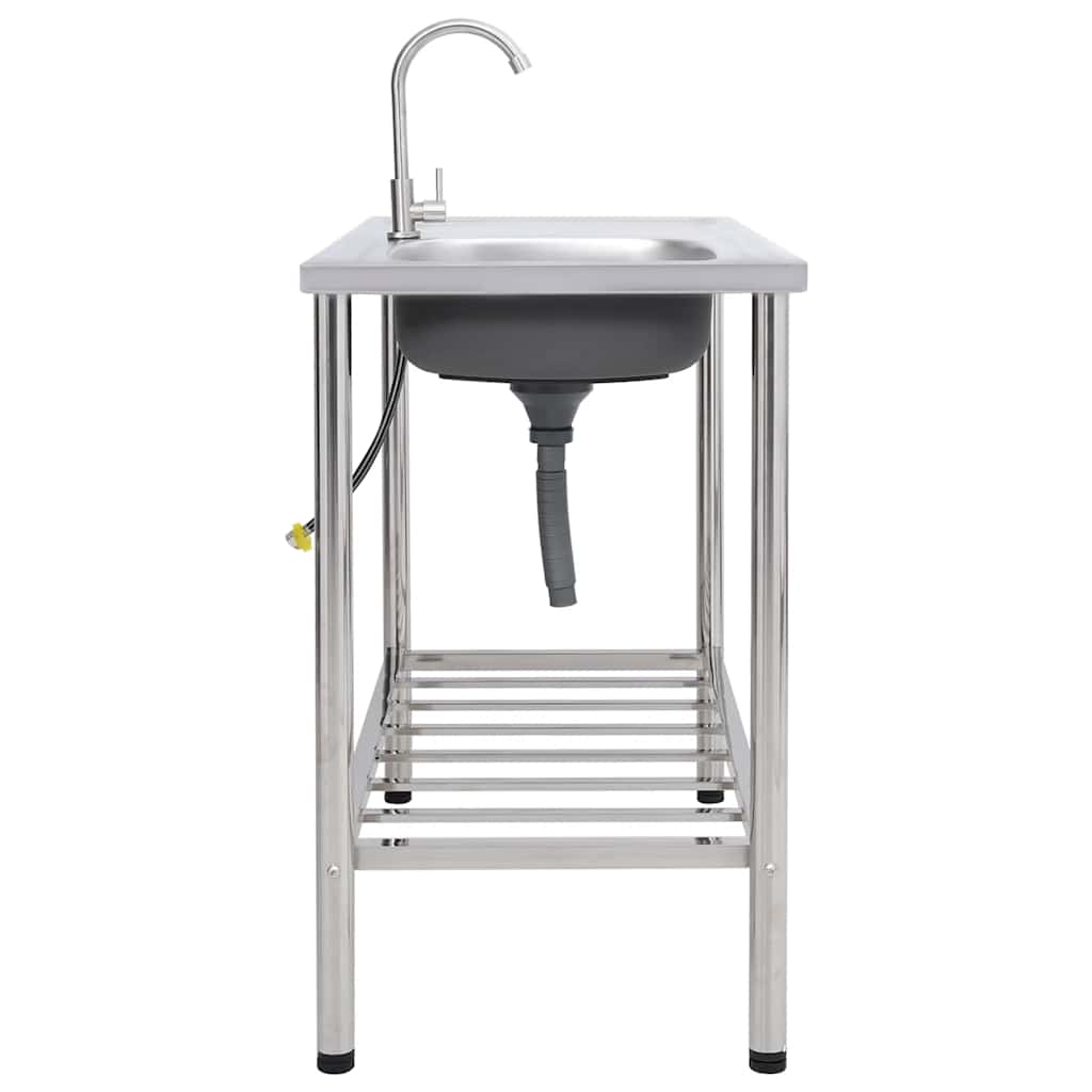 vidaXL Campinggootsteen enkele bak met kraan roestvrij staal - Image 3