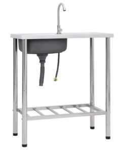 vidaXL Campinggootsteen enkele bak met kraan roestvrij staal