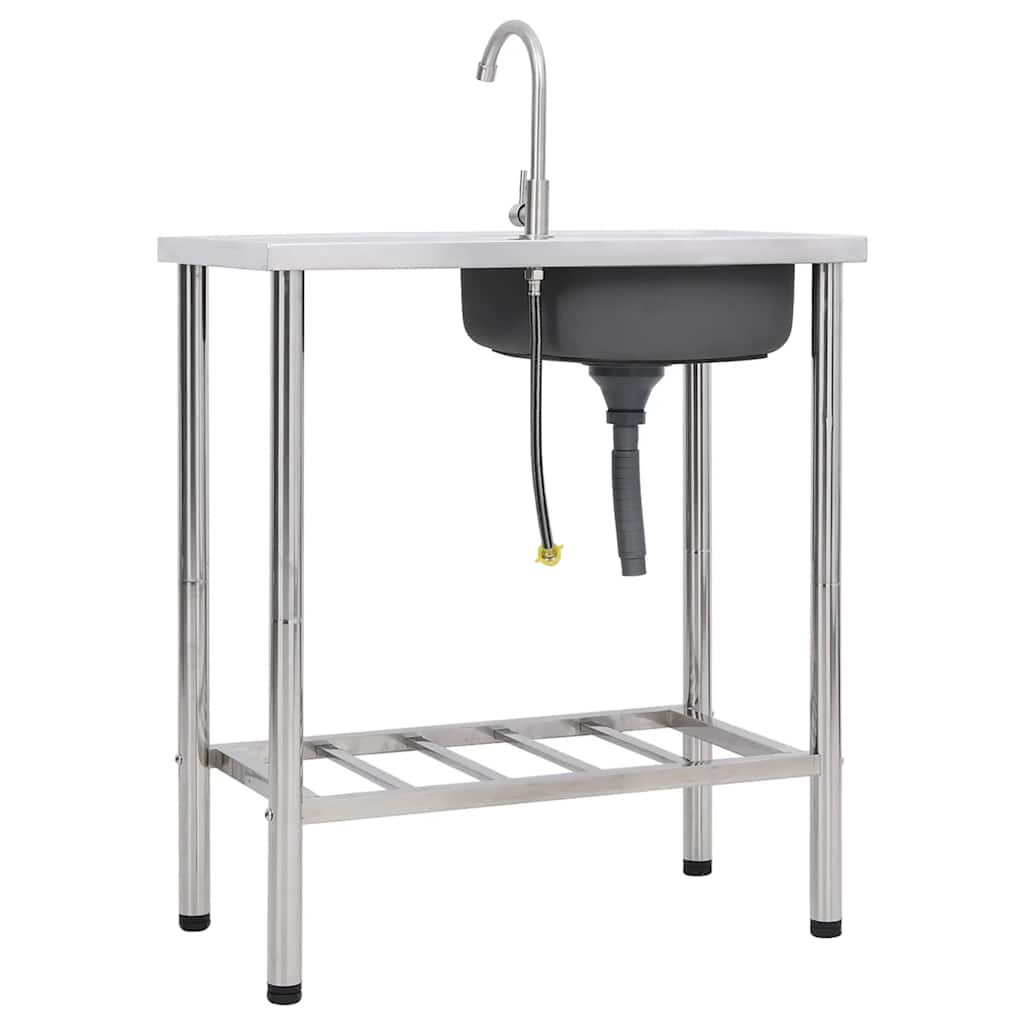 vidaXL Campinggootsteen enkele bak met kraan roestvrij staal - Image 4