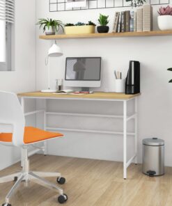 vidaXL Computerbureau 105x55x72 cm MDF en metaal wit lichteikenkleurig