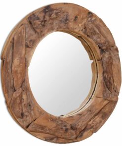 vidaXL Decoratieve spiegel rond 80 cm teakhout