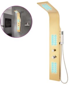 vidaXL Douchepaneel gebogen roestvrij staal 201 goudkleurig