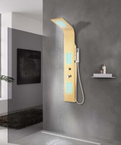 vidaXL Douchepaneel gebogen roestvrij staal 201 goudkleurig