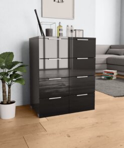 vidaXL Dressoir 60x35x80 cm bewerkt hout hoogglans zwart