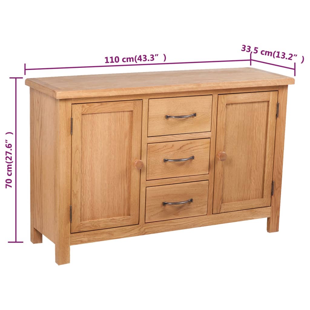 vidaXL Dressoir met 3 lades 110x33,5x70 cm massief eikenhout - Afbeelding 7