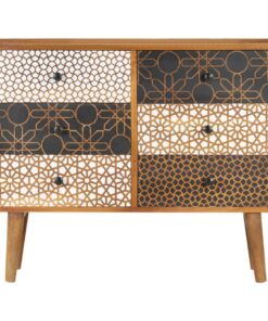 vidaXL Dressoir met geprint patroon 90x30x70 cm massief mangohout