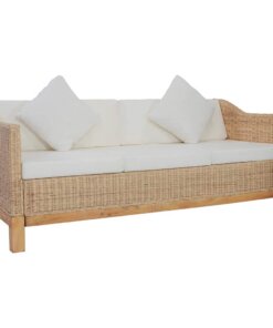 vidaXL Driezitsbank met kussens natuurlijk rattan