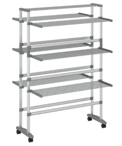 vidaXL Droogrek met wieltjes 89x64x129 cm aluminium