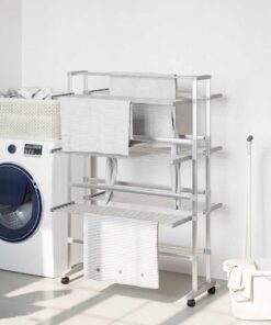 vidaXL Droogrek met wieltjes 89x64x129 cm aluminium