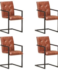 vidaXL Eetkamerstoelen 4 st echt leer bruin