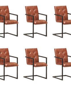 vidaXL Eetkamerstoelen 6 st echt leer bruin