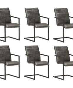 vidaXL Eetkamerstoelen 6 st echt leer grijs