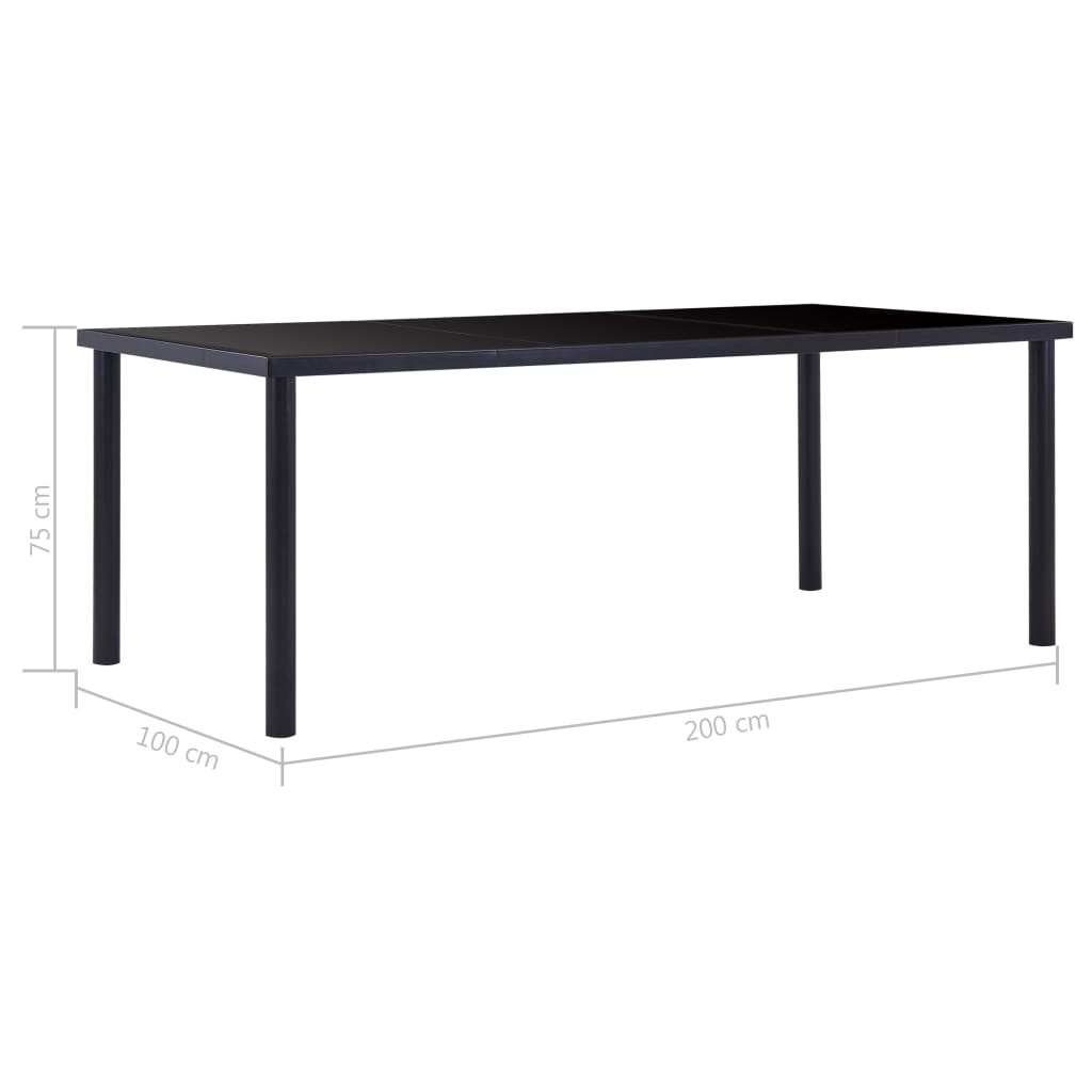 vidaXL Eettafel 200x100x75 cm gehard glas zwart - Afbeelding 5