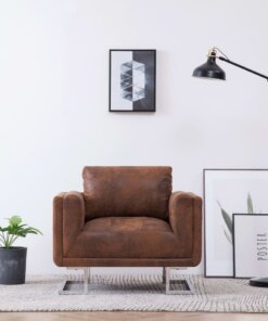 vidaXL Fauteuil kubus kunstsuède bruin