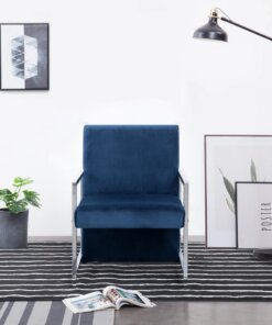 vidaXL Fauteuil met chromen poten fluweel blauw