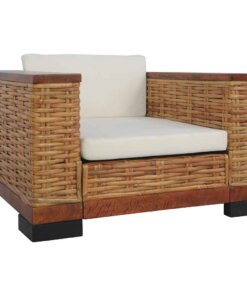 vidaXL Fauteuil met kussens natuurlijk rattan bruin