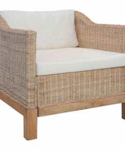 vidaXL Fauteuil met kussens natuurlijk rattan