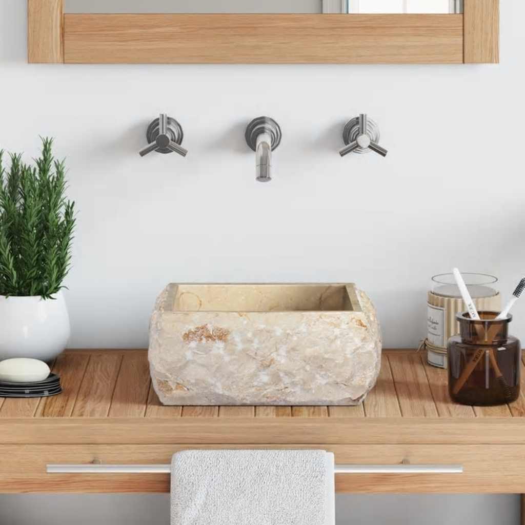 vidaXL Gootsteen 30x30x13 cm marmer crèmekleurig - Image 3