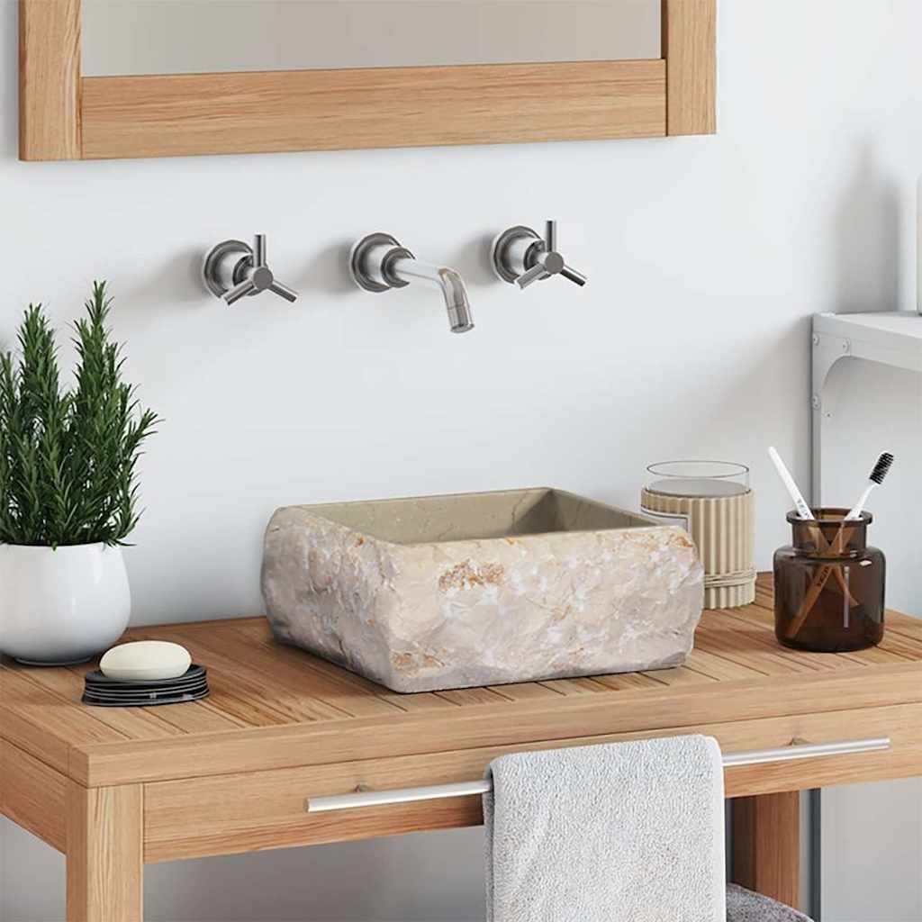 vidaXL Gootsteen 30x30x13 cm marmer crèmekleurig