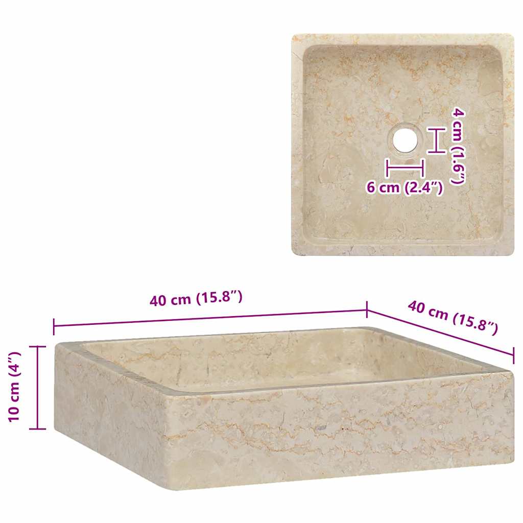 vidaXL Gootsteen 40x40x10 cm marmer crèmekleurig - Image 7