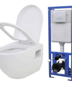 vidaXL Hangend toilet met verborgen stortbak keramiek wit