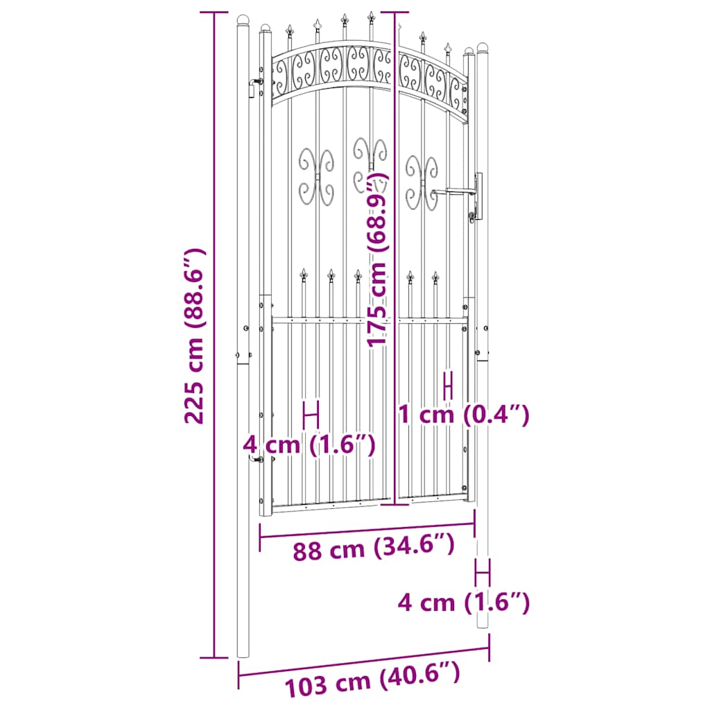 vidaXL Hekpoort met speerpunt zwart 103x175 cm gepoedercoat staal - Image 6